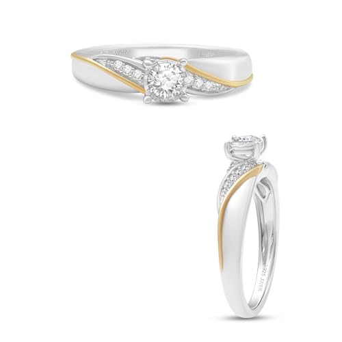 Jewelili Lab Grown Diamond Solitaire Engagement Ring for Women | Yellow Gold Plated Sterling Silver Band | Round H Color I1 Clarity 3/8 CTTW | Luxury Wedding & Bridal Jewelry for Her | Size 6, 7 & 8 | Jewelry Gift Box Included