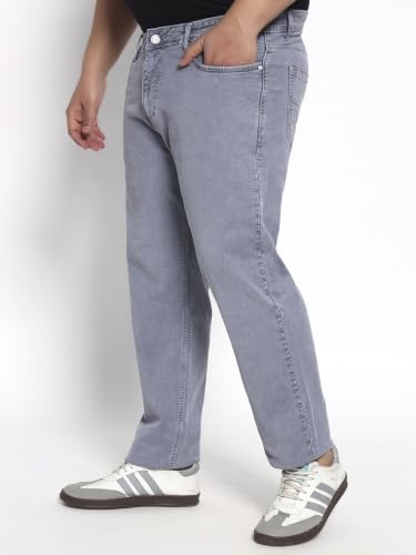 Image of Cotton Comfort Fit Jeans for Men | Full-Length Solid Denim Pants with Button Closure, Embroidered Design, Mid-Rise Casual Trousers for Daily | Classic Jeans for Office Bottoms (DI-249)