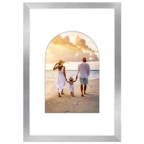 Americanflat 8x12 Picture Frame with Arch Mat Insert and Shatter-Resistant Glass - Signature Collection - Designer Photo Frames for Wall Display - 12x18 Poster Frame without Mat - Silver