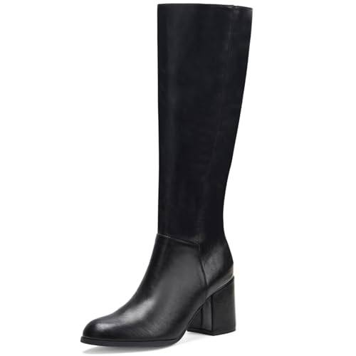 Women's Knee High Boots,Round Toe Stretchy Fashion Boots for Women, Low Block Heel Zipper Tall Boots for Wedding/Birthday Party/Date Dress (Pu-Black, Adult, Women, 5, Numeric, US Footwear Size System, Medium)