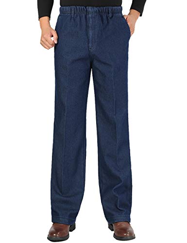 Zoulee New 2019 Men's Full Elastic Waist Denim Pull On Jeans Straight Trousers Pants