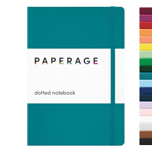 Image of PAPERAGE Dotted Journal Notebook, (Turquoise), 160 Pages, Medium 5.6 in x 8 in - 100 GSM Thick Paper - Hardcover Journaling Notebook for Work, School & Bullet Journaling