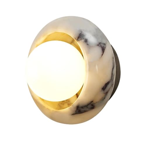 北欧ポストモダン壁取り付け用燭台、グローブガラスシェード壁ライト、大理石ボディ、アイアン壁ランプ、寝室、玄関、リビングルーム、廊下、階段用(1 pack)