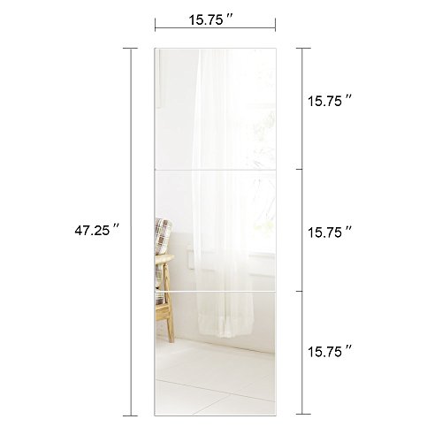 Beauty4U Tall Gym Mirror Tiles, 16” x 3 Pieces Full-Length Wall Mirror Set Frameless HD Image Vanity Mirror for Living Room Bedroom Home Décor