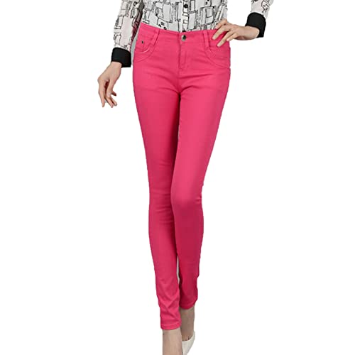 Women's High Waisted Stretch Skinny Jeans Casual Solid Color Slim Fit Pencil Jeans Slimming Butt Lift Denim Pants (Rose Red,30)