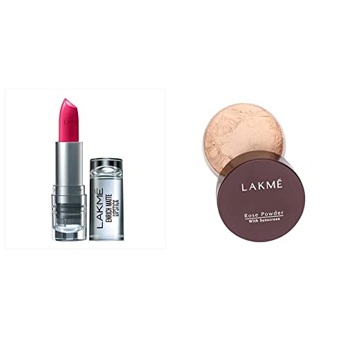 Image of Lakme Enrich Matte Lipstick, Shade PM15, 4.7g And Lakme Rose Face Powder, Soft Pink, 40g