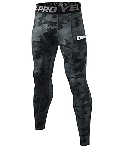 Shengwan Mallas Running Hombre Leggings Largos Pantalones de Compresión con Bolsillo para Deporte, Fitness, Gym Camo Negro L Cover