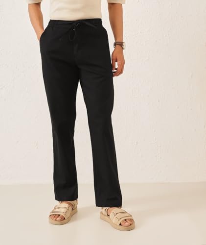 Image of Majestic Man Men's Premium Linen Blend Pants | Lightweight Fabric | Elastic Waist with Drawstring | Regular Fit | Side, Back Pockets | Perfect for Casual, Holidays & Travel