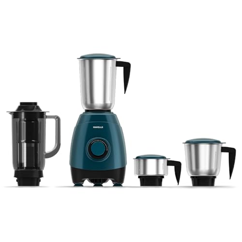 Havells ESO 750W 4 JAR Mixer Grinder, 304 SS Blades, High Speed 21000 RPM motor, Heavy and Wider mouth SS Jars, All Jars with Handle, 2 Year Product & 5 Year Motor Warranty (Teal)