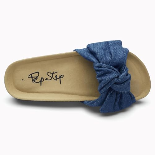 Image of PepStep Slide Sandals for Women or Ladies Dressy Summer Casual, Cute Bow Tie Knot On Top Strap, Comfy Slip On Cork Foot Bed