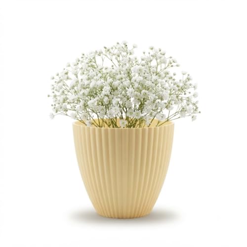 Image of Cream Plastic Flower Pot for Indoor & Outdoor Plants | Decorative Round Planter | Lightweight Garden Pot