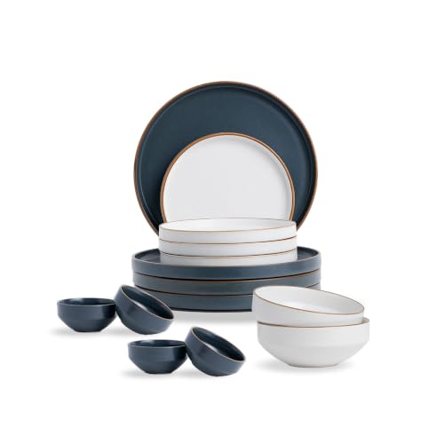 Image of Shay Modern Ceramic Dinner Set, 14 Pcs, Grey White | Crockery Set for Gifting & Dining| Premium Ceramic Dinner Set | Matte Finish (Japandi Dinner Set - Grey White, 14 Piece)