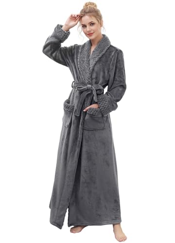 Image of Hellomamma Long Bath Robe for Womens Plush Soft Fleece Bathrobes Nightgown Ladies Pajamas Sleepwear Housecoat