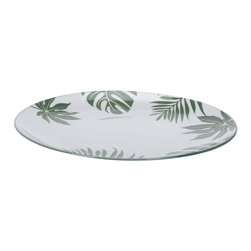 SIAKI Collection Teller Porzellan 26,5cm - Keramik Essteller mit Blätter Motiv - Essgeschirr mit Pflanzenmuster - Speiseteller Kuchenteller Dessertteller Frühstücksteller Plate Weiß Grün
