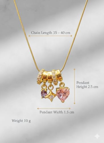 Image of Anti Tarnish Pendant Necklace for Women | Gold Plated Multi Stone Locket| 3 Stone Heart Charm Necklace