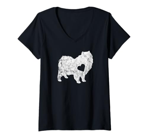Mujer Americano Eskimo Amante Dueño Perro Eskie Mamá Eskimo Papá Camiseta Cuello V