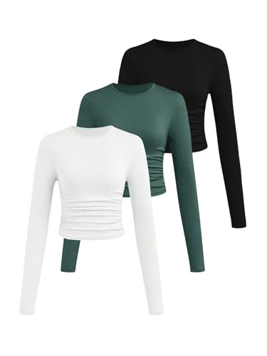 Floerns Girl's 3 Pcs Long Sleeve T Shirts Round Neck Ruched Solid Tee Shirts - Main Image