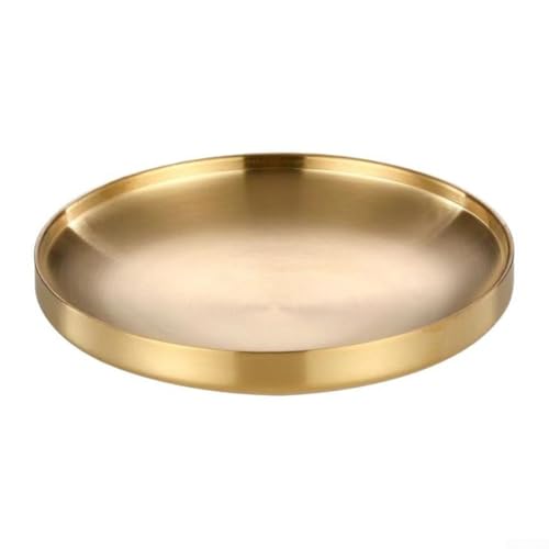 Honseadek Bandeja de café de doble capa de acero inoxidable dorado para fiestas con base de comedor, para mesas elegantes antideslizantes y mesa redonda (21 cm)