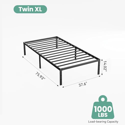 Image of Sweetcrispy Twin XL Size 14 Inch Platform Bed Frame, Heavy Duty Metal Foundation Frame, Noise-Free Sturdy Steel Slats, Underbed Storage, No Box Spring Needed, Quick Setup