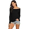 Halife-Womens-Long-Sleeve-Boat-Neck-Off-Shoulder-Blouse-Tops Halife Off Shoulder Black Blouses for Women Long Sleeve Casual (L, Black)