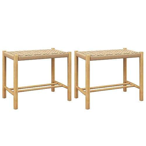 GIANTEX Juego de 2 Taburetes de Bar, Sillas de Comedor, Madera y Papel Trenzado de Bistró con Reposapiés