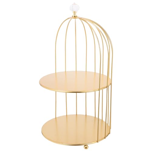 SUPVOX Soporte para Pasteles de 2 Niveles en Forma de Jaula de Pájaros Dorado Cuentas, Exhibidor para Cupcakes y Postres Vintage para Decoración de Bodas y Eventos en Encimera