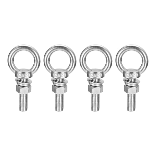 Image of uxcell Lifting Eye Bolt, 4 Sets M14 x 60mm Eye Bolt with Nut Washer 304 Stainless Steel Shoulder Lifting Ring Eye Bolt for Hanging Item