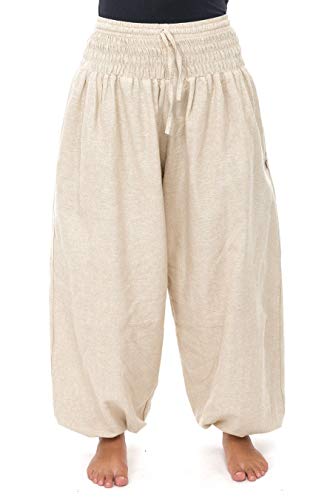 Pantalon bouffant chanvre Kalinko Fantazia blanc écru en tissu épais qualitatif