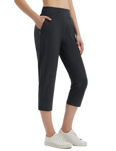 baleaf 20'' Women Capris with Pockets Stretch Golf Work Dress Cropped Pants Straight Leg High Waisted Pull On Summer