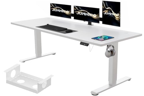 JUMMICO Höhenverstellbarer Schreibtisch 140 x 70 cm mit Kabelwanne, Höhenverstellbar Elektrisch Stehpult mit USB-Buchse, Computertisch, Ergonomischer Steh-Sitz Tisch, Bürotisch, Weiß JUMMICO Höhenverstellbarer Schreibtisch 140 x 70 cm mit Kabelwanne, Höhenverstellbar Elektrisch Stehpult mit USB-Buchse, Computertisch, Ergonomischer Steh-Sitz Tisch, Bürotisch, Weiß