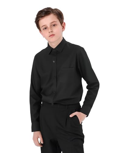 mintgreen Ragazzi Uniforme Scolastica Manica Lunga Cotone Abito Formale Solido Maniche Lunghe Abbigliamento, Nero, 11-12 Anni