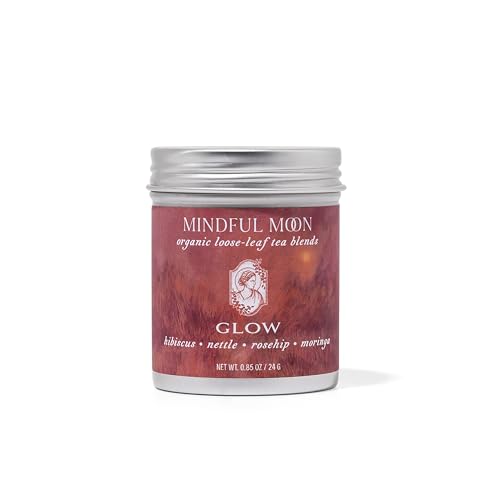 Glow Herbal Tea by Mindful Moon – Vitality & Wellness Blend with Hibiscus, Moringa & Rosehip – Caffeine-Free, Loose Leaf (Mini)