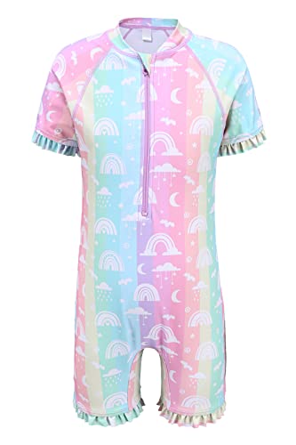 Image of Girls Rash Guard Swimsuits One Piece Bathing Suits for Girls UPF 50+ Sun Protection Short Sleeve Sunsuits Zipper