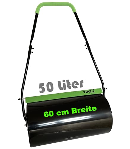 TIREX by xonic® Rasenwalze, Gartenwalze aus Metall, Befüllbar bis 50L, Handwalze für Garten und Rasen (Grün)