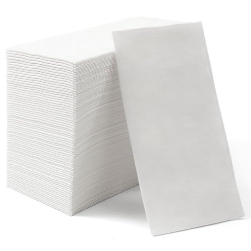 SUZZYVINE Quality Disposable Hand Towels Linen Feel Luxury White Paper Hand Towels Paper Napkins Perfect for Bathroom Dinner and Wedding Soft and Absorbent Pack of 100.