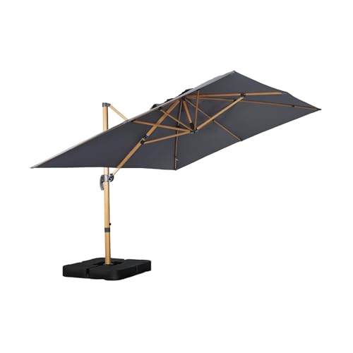 sweeek - Parasol déporté rectangulaire 3x4m effet bois + dalles à lester 50x50cm gris - Wimereux...