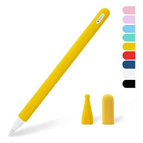 KELIFANG Silicone Case Sleeve Cover Compatible with Apple Pencil 2nd Generation, Protective Skin Square Holder Grip for iPad Pro 11/12.9 inch, Compatible with Magnetic Charging and Double Tap, Yellow Cover