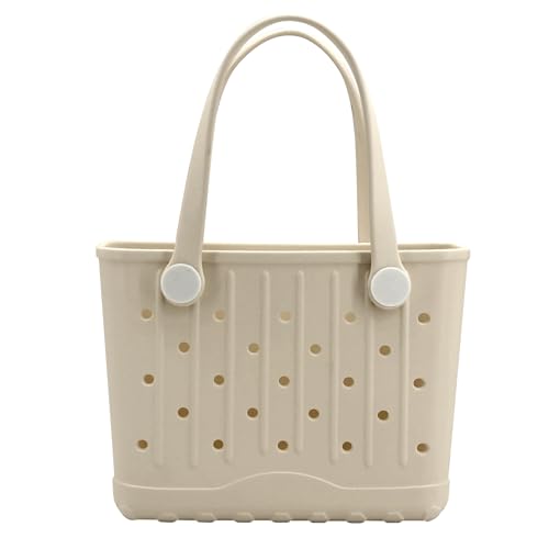 Rubber Tote Bag Small Beach Bag Waterproof Travel Bags Washable Tote Portable Open Handbag for Sports Beach Boat Outdoor (Khaki)