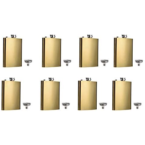 8 Pcs 8Oz Golden Flasks Stainless Steel Flask & Funnel for Gift,Camping, Outdoor Activitie,Groomsman Bridesmaid Wedding Party Cover