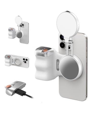 Image of TELESIN Creator Kit - Fun Shot Magnetic Phone Camera Grip + C03 Magnetic Selfie Light (White)Bundle Kit Compatible with iPhone Magsafe & Android Selfies /Photography /TikTok /Zoom Calls /Video Conference