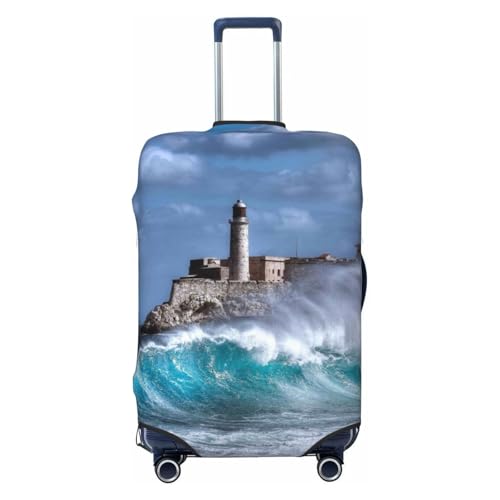 Lighthouse In Havana Print Luggage Cover For Suitcase,Washable Elastic Travel Suitcase Protector With Zipper Closure And Bottom Buckle – Fits 18-32