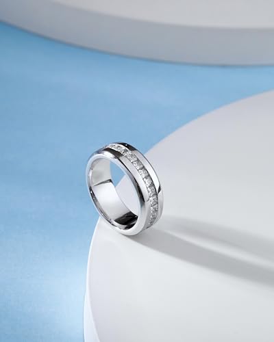 4.35cttw Moissanite Wedding Band Eternity Rings Princess Cut Men Moissanite Ring D Color VVS1 Moissanite Channel Set, Sterling Silver with 18K White Gold Plated Promise Ring for Him2