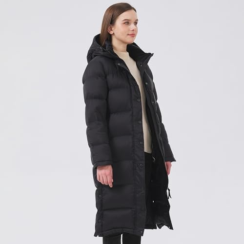 Women's Long Goose Down Coat with Heat-Retaining Lining Thickened Winter Warm Hooded Puffer Jacket with Hem Slit2