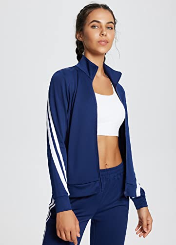 Baleaf Women's Full Zip Workout Jackets Warm-Up Athletic Track Jacket Zipper Pockets Lightweight Running Navy L #TOP3