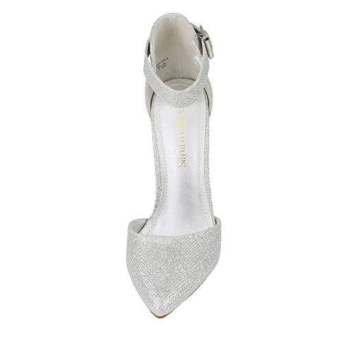 Dream Pairs Womens Oppointed-Ankle Pointed Toe Strap D'orsay High Heel Shoes, Oppointed-Ankle-Silver Glitter - 9 (Stiletto, Pumps) #TOP3
