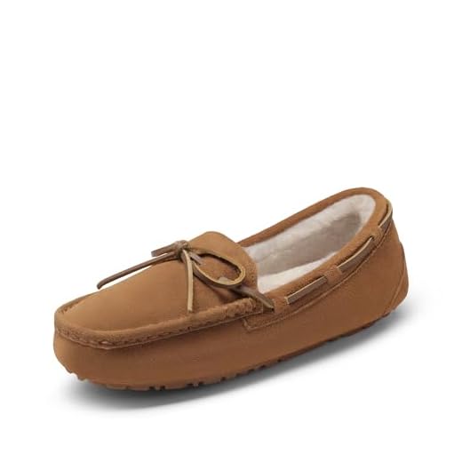 DREAM PAIRS Women's Auzy-02 House Slippers Indoor Outdoor Moccasin Fuzzy Fluffy Furry Loafers Suede Leather Warm Shoes Size 9.5-10, Chesnut