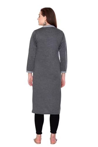 Image of Rosary Women's Winter Woolen Kurti Embroidered Straight Fit Ethnic Wear with 2 Side Pockets