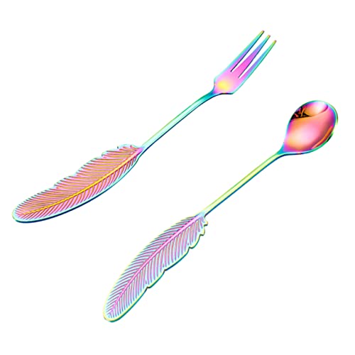 Luxshiny 2Pcs Stainless Steel Spoon Fork Decorative Utensils for Cake Dessert and Fruit Serving Smooth Surface Easy to Clean for Gatherings and Parties
