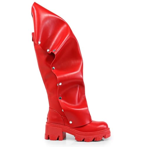 Liliana Women's Platform Boots Slouch Fold Over Knee High Boots Pull On Tall Boots With Full Zipper2