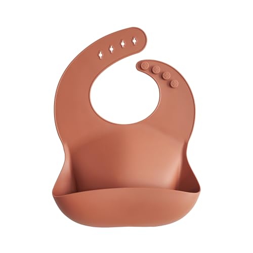 Image of mushie Silicone Baby Bib | Adjustable Fit Waterproof Bibs (Clay)